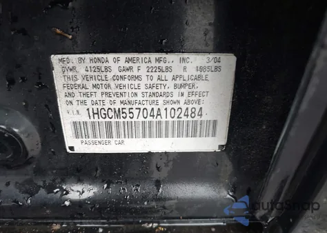 2004 Honda Accord 2.4 Ex z USA, uszkodzony, nr VIN 1HGCM55704A102484